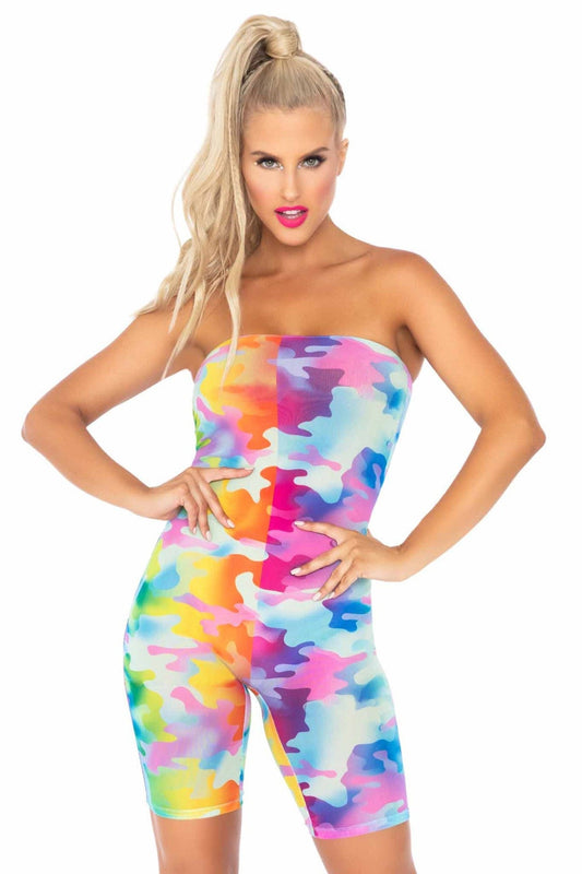 Free Shipping For Rainbow Camo Mesh Strapless Romper