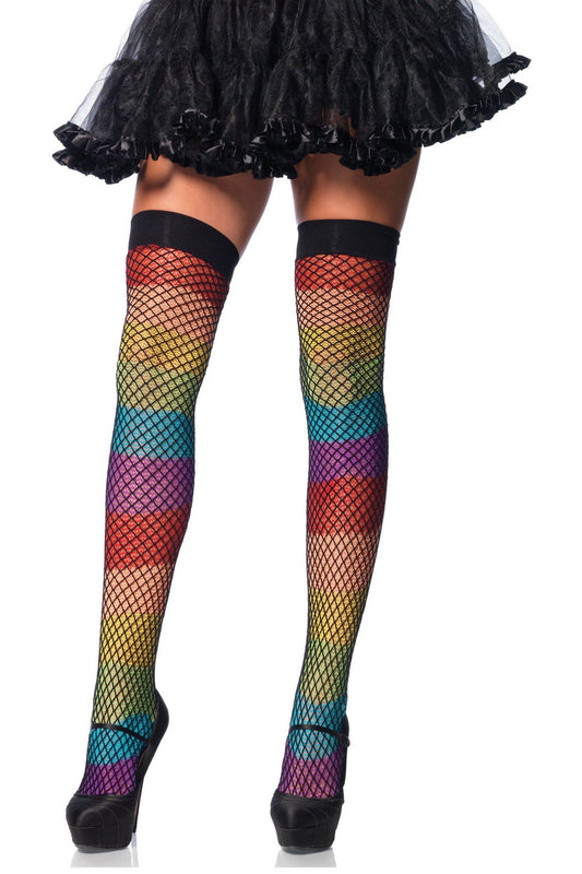 Free Shipping For Rainbow Thigh Highs With Fishnet Overlay