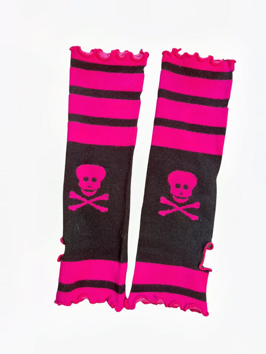 Free Shipping For 'Raspberry' Harajuku Striped Pink Skull Gloves