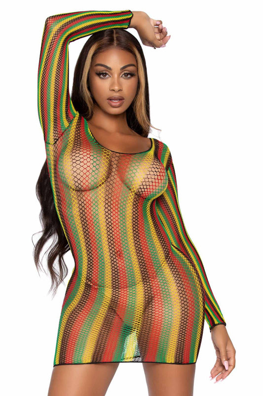 Free Shipping For Rasta Net Long Sleeve Mini Dress