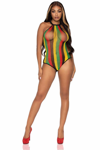 Free Shipping For Rasta Net Racer Back Bodysuit With Snap Crotch