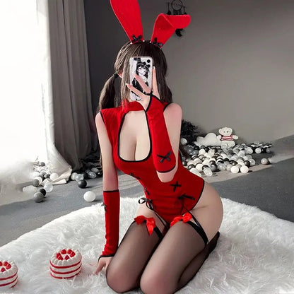 Free Shipping For 'Red Bunny' Kawaii Hollow-Out Backless Bodysuit