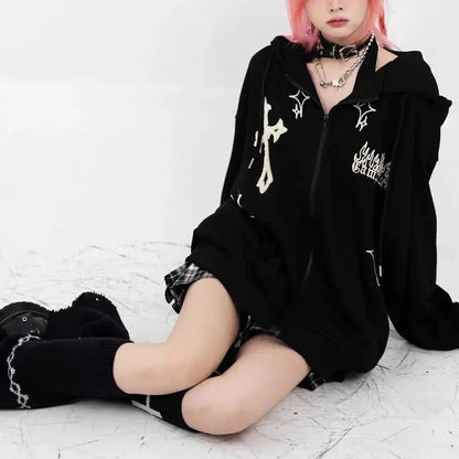 Free Shipping For 'Redemption' Cross Oversized Grunge Hoodie Coat