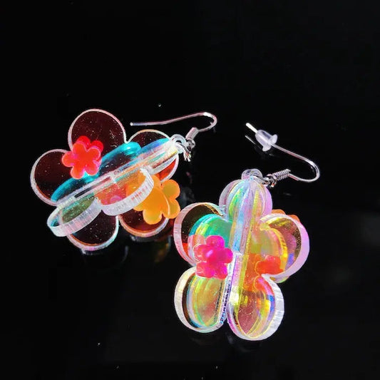 Free Shipping For 'Reflection' 3d Neon Rainbow Acrylic Earrings