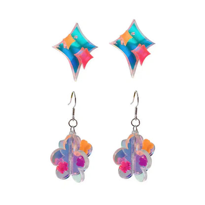 Free Shipping For 'Reflection' 3d Neon Rainbow Acrylic Earrings