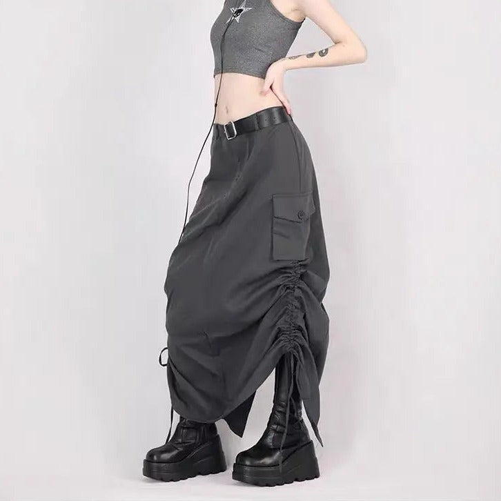 Free Shipping For 'Retrograde' Grunge Ruffled Split Midi Dress