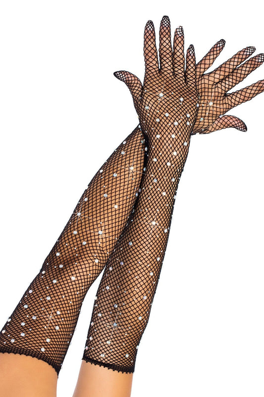 Free Shipping For Rhinestone Fishnet Opera Length Gloves