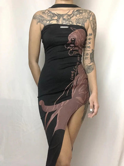 Free Shipping For 'Roar' Alt Halter-neck Tiger Prints Dress