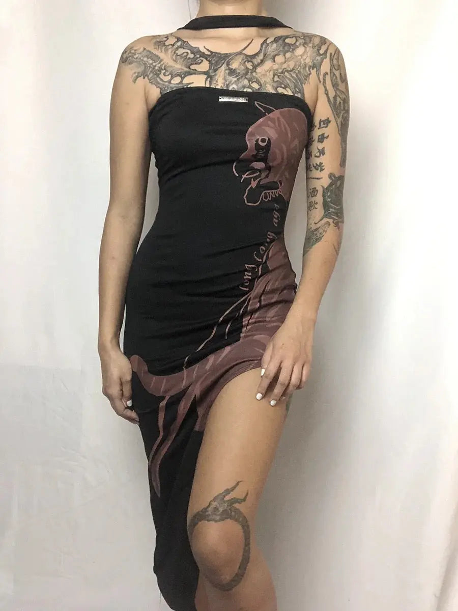 Free Shipping For 'Roar' Alt Halter-neck Tiger Prints Dress