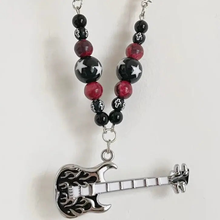 Free Shipping For 'Rock Guitar' Handmade Metal Guitar Beads Necklace