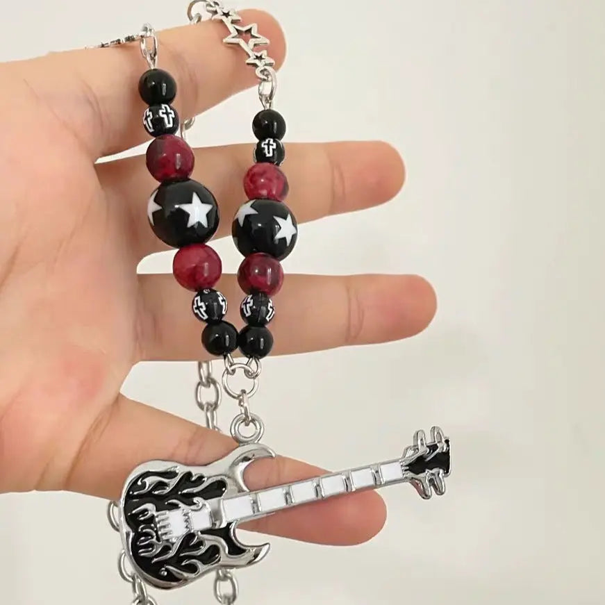 Free Shipping For 'Rock Guitar' Handmade Metal Guitar Beads Necklace