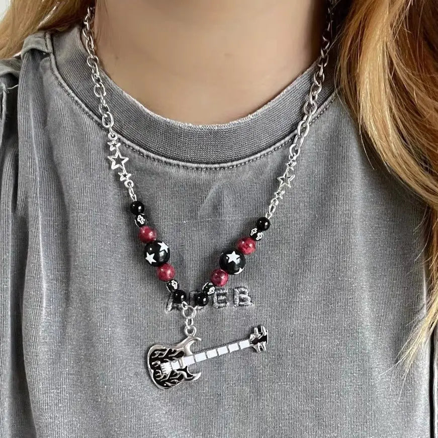 Free Shipping For 'Rock Guitar' Handmade Metal Guitar Beads Necklace