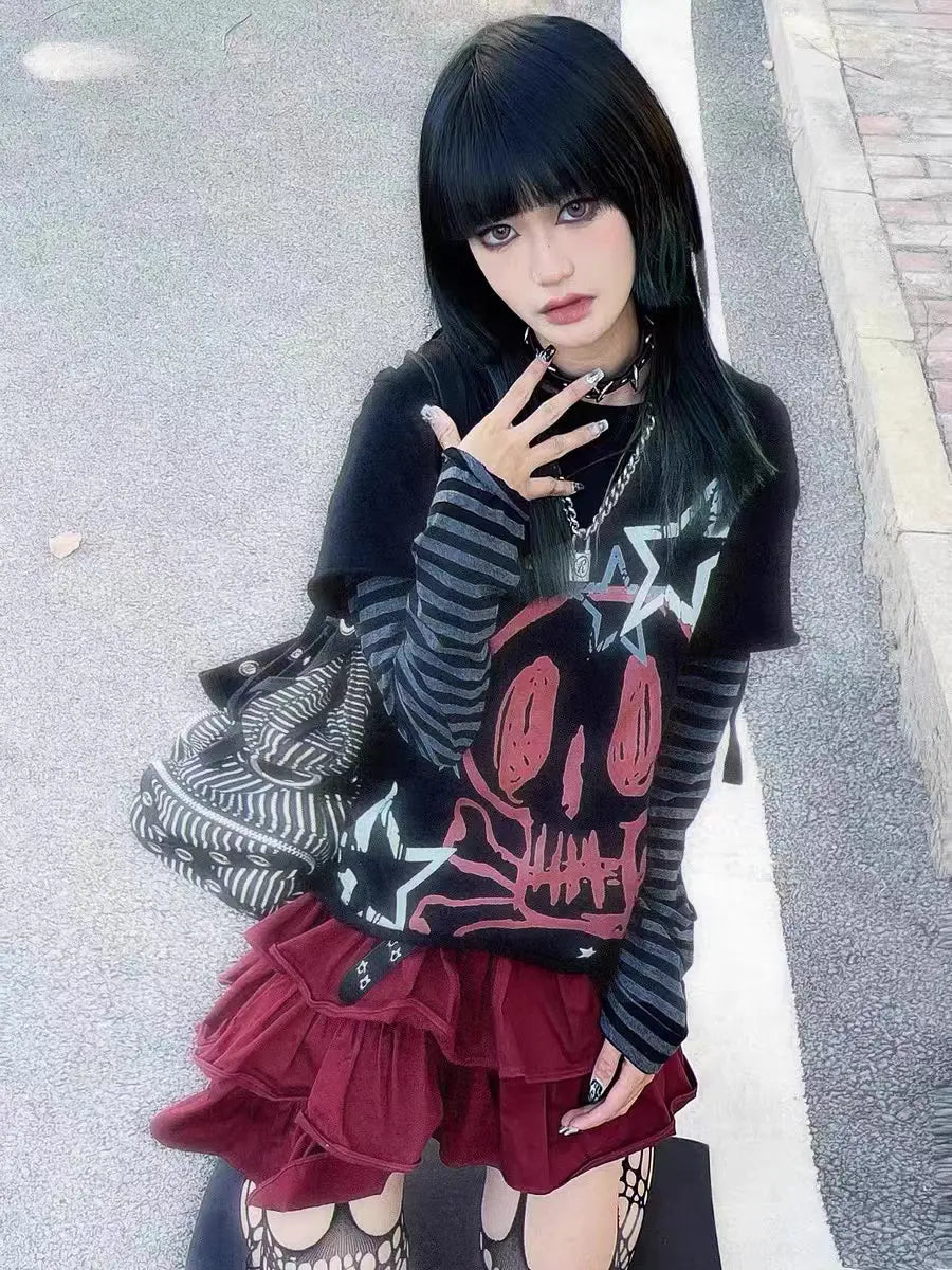 Free Shipping For 'Graffiti Star' Grunge Kawaii Goth Skull Top