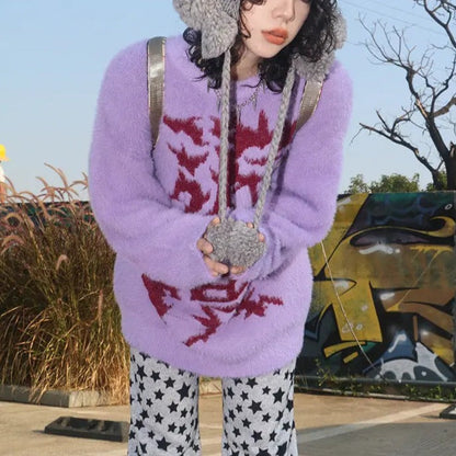 Free Shipping For 'Romanticism Harajuku Fluffy Purple Sweater