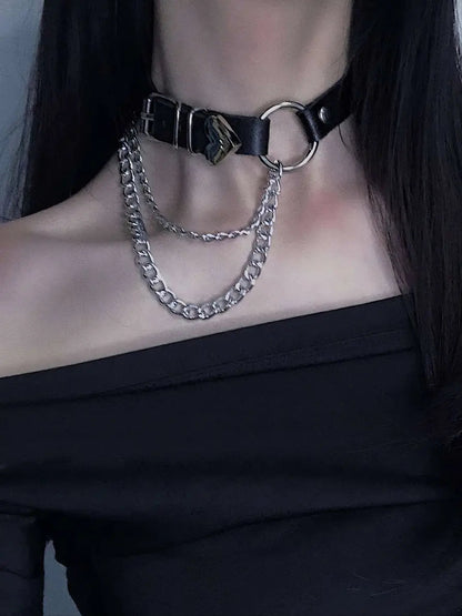 Free Shipping For 'Rosalia' Punk Metal Heart Shape Buckle Choker