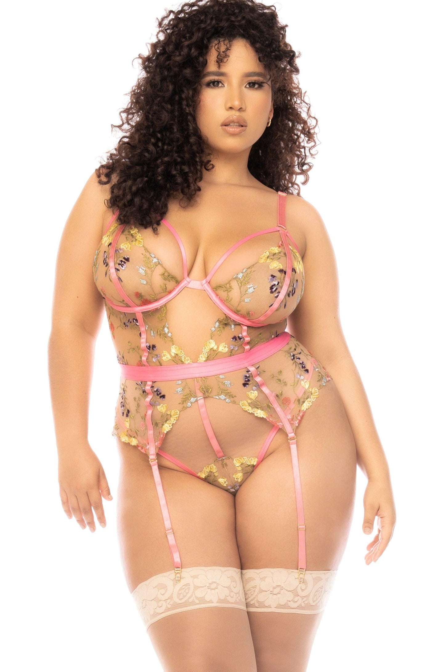 Free Shipping For Rose Garden Embroidered Lace Bodysuit | Plus Size