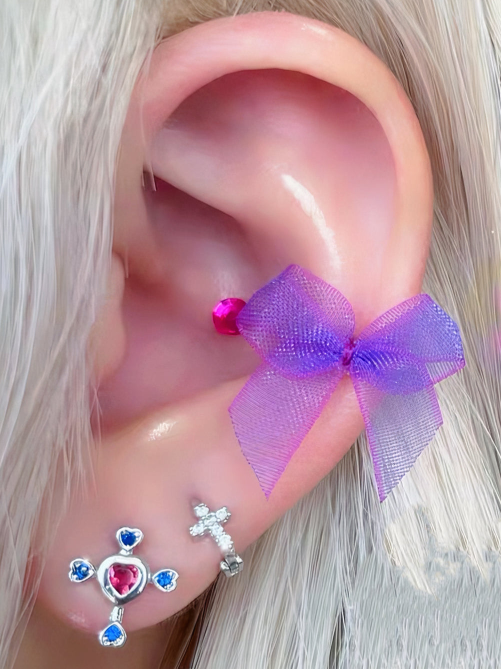 Free Shipping For 'Rose Planet' Ribbon Rhinestone Coquette Ear Studs Set