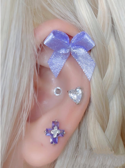 Free Shipping For 'Rose Planet' Ribbon Rhinestone Coquette Ear Studs Set