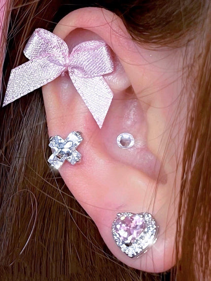 Free Shipping For 'Rose Planet' Ribbon Rhinestone Coquette Ear Studs Set