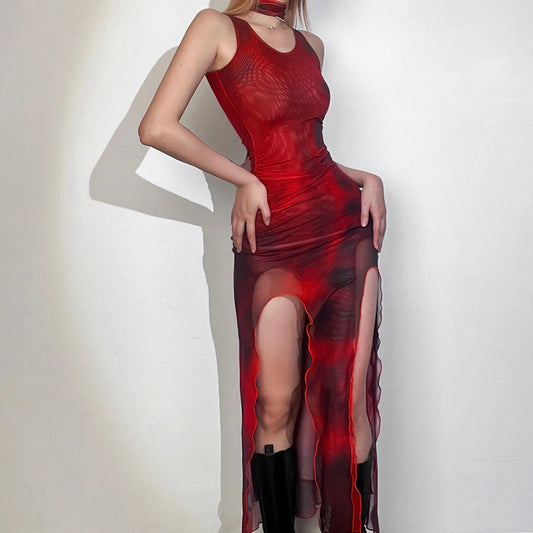 Free Shipping For 'Ruby' Punk Asymmetrical Mesh Tank Dress