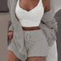 Free Shipping For Fluffy Pajamas Set - Casual Sleepwear Tank Top and Shorts Plus Size Hoodie Leisure Homewear Winter 3-Piece Pajamas (S-2XL)