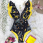 Free Shipping For Floral Printed Ruffle One Piece Swimsuit - Tropical Summer Beachwear (S-XL)