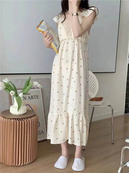 Free shipping for Cute Pajamas Summer Bear New Slip Dress Pajamas Women's Home Clothes Pyjamas Bathrobe Cotton Nightie The Nightgown Sexy Sleeping