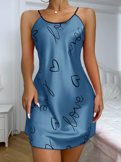 Free Shipping For Heart Print Nightdress - Elegant Scoop Neck with Criss Cross Back (S-XL)