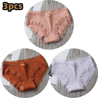 Free Shipping For Lace Bow Lingerie - Low Waist Solid Color Cotton Panties (M-XL)