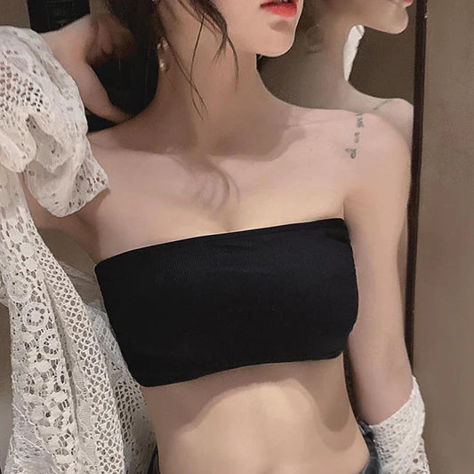 Free shipping for Seamless Tube Top Ice Silk Sexy Wrap Chest For Women Push Up  Bras Strapless Underwear Solid Color  Bralette Lingerie