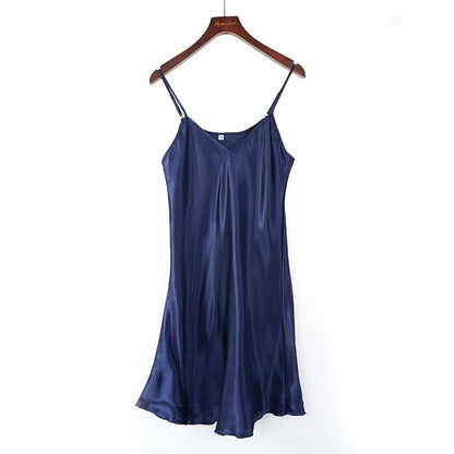 Free Shipping For Silk Satin Night Dress - Sleeveless V-neck Nightgown (M-XXL)