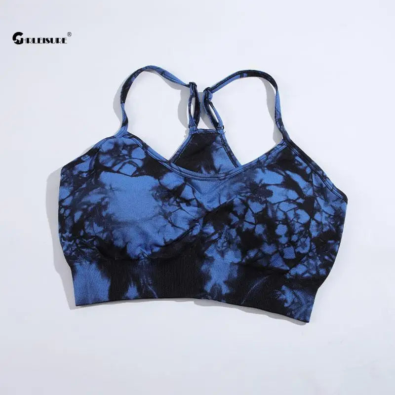 Tie Dye Sports Bra - Elastic Slim Fit with Chest Pad (S-XL)