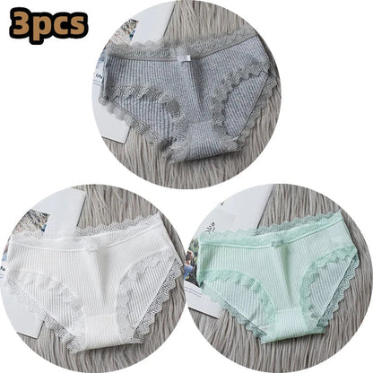 Free Shipping For Lace Bow Lingerie - Low Waist Solid Color Cotton Panties (M-XL)