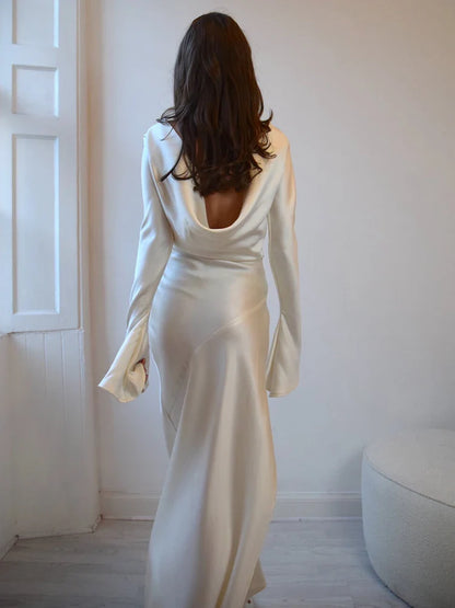 Free shipping for Articat Elegant Christmas Evening Dress Women Long Sleeve Dress Bodycon Max Female Vestidos High Grade Satin Party Club Clothing