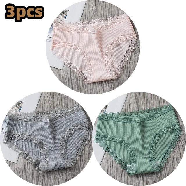 Free Shipping For Lace Bow Lingerie - Low Waist Solid Color Cotton Panties (M-XL)