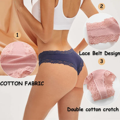 Free Shipping For Lace Brazilian Trio - 3Pcs Low Waist Cotton Panties Set (S-XL)