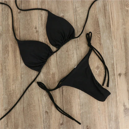 Summer Sizzle - Solid Tie-Side G-String Bikini Set (S-L)