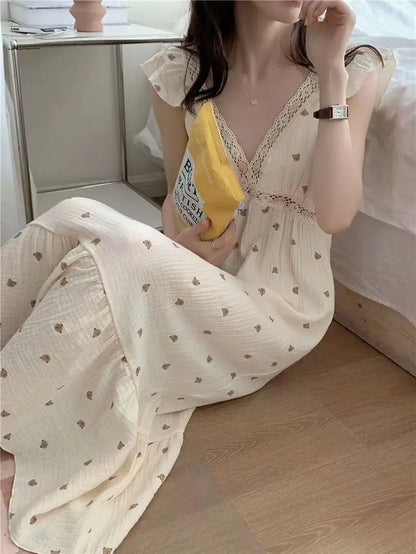 Free shipping for Cute Pajamas Summer Bear New Slip Dress Pajamas Women's Home Clothes Pyjamas Bathrobe Cotton Nightie The Nightgown Sexy Sleeping