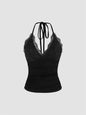 Free shipping for Goth Grunge Punk Black Lace Patchwork Halter Top Women Summer Solid Ruched Backless Sleeveless Tank Top Streetwear Y2K Clothes