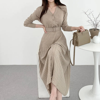 Free shipping for Hot Stretchy Women Knitted Sweater Pullover Dress Office Lady Autumn Winter Button Dresses