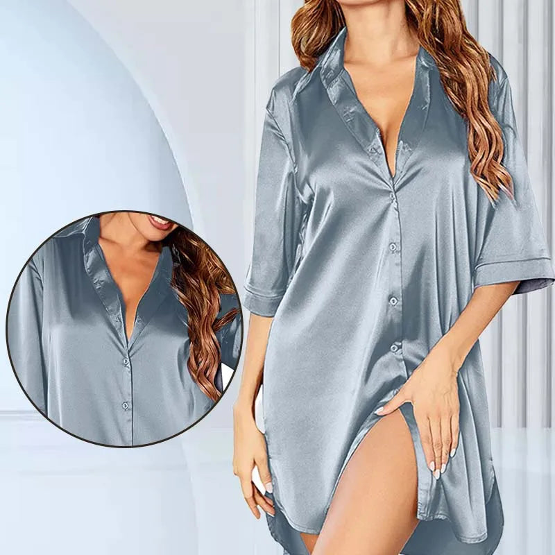 Free Shipping For Solid Color Half Sleeve Nightshirt - Cozy Home Sleepwear (M-2XL)