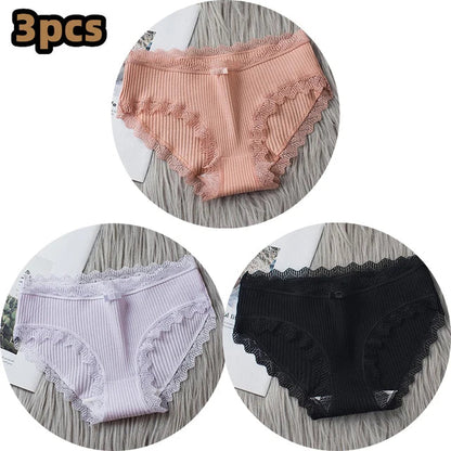 Free Shipping For Lace Bow Lingerie - Low Waist Solid Color Cotton Panties (M-XL)