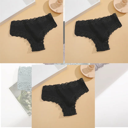 Free Shipping For Lace Brazilian Trio - 3Pcs Low Waist Cotton Panties Set (S-XL)