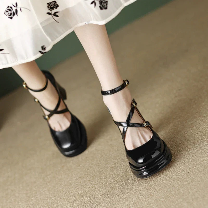 Free shipping for 2024 Spring Platform Women's  Mary Jane Shoes Fashion Shallow Square High Heel Ladies Elegant Party Dress Pumps