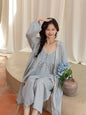 Spring-Summer 3-Piece Pajama Set - Geometric Print Robe, Top & Pants (S-XXL)