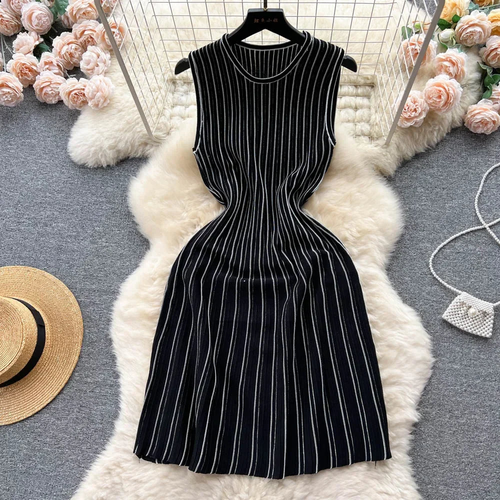 Free shipping for Summer Knit Sexy Strap Dress Women Tank Elatic Waist Bodycon Sundress Female Beach Backless Long Dress