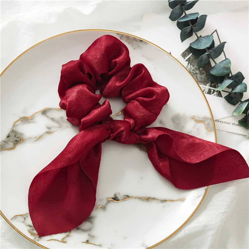 Free shipping for New Chiffon Bowknot Elastic Hair Bands For Women Girls Solid Color Scrunchies Headband Hair Ties Ponytail Holder Hair Accessorie