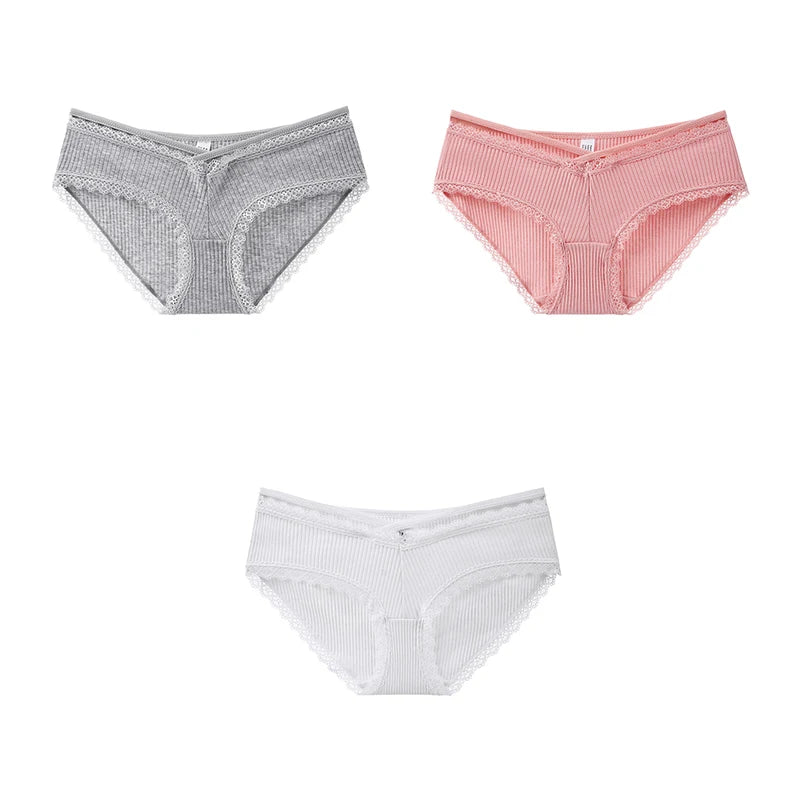 Free Shipping For Low-Rise Cotton Briefs with Lace Detailing - Soft Women's Underpants (M-L)