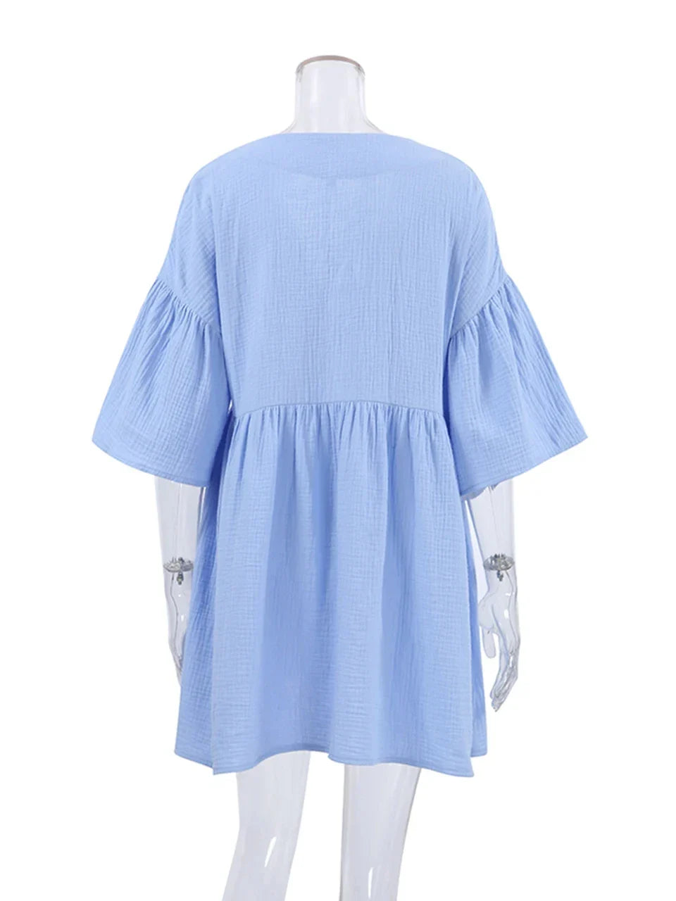 Free Shipping For Cotton ComFor t - Peplum Half Sleeve V-Neck Night Dress - Casual Sleepwear (S-XL)