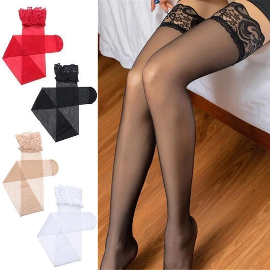 Transparent Silk Stockings - High Knee Cuff Tights for Elegant Style